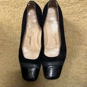 Salvatore Ferragamo Black Suede and Leather Loafers
